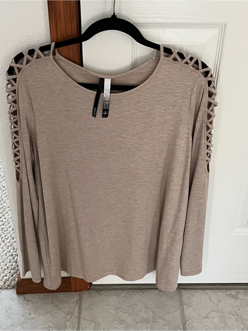 Lace-Detail Long Sleeve Top in Taupe